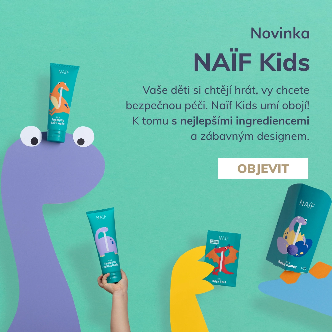 Novinka!
NAÏF Kids
Vaše děti si chtějí hrát, vy chcete bezpečnou péči. Naïf Kids umí obojí! Pouze s těmi nejlepšími ingrediencemi a zábavným designem, který podnítí dětskou fantazii.
