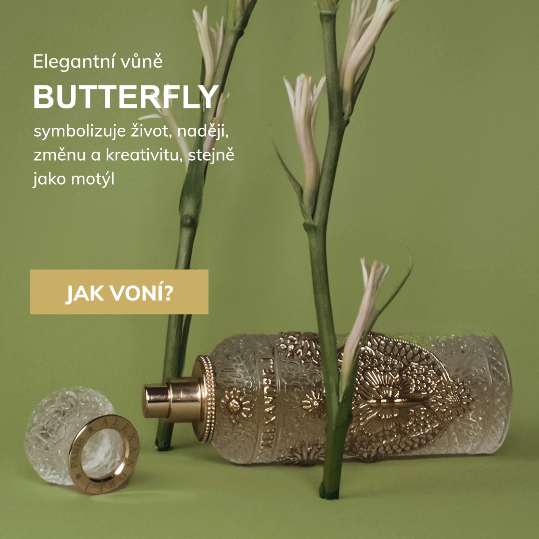 Elegantní vůně
BUTTERFLY

symbolizuje život, naději, změnu a kreativitu, stejně jako motýl. Objevte jeho vzácné ingredience
