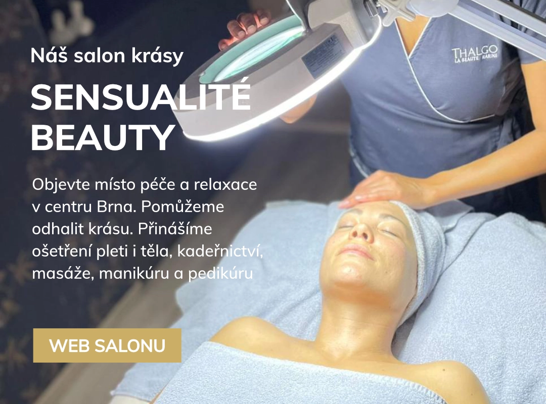 Náš salon krásy
SENSUALITÉ BEAUTY

Objevte místo péče a relaxace v centru Brna. Pomůžeme odhalit krásu. Přinášíme ošetření pleti i těla, kadeřnictví, masáže, manikúru a pedikúru
