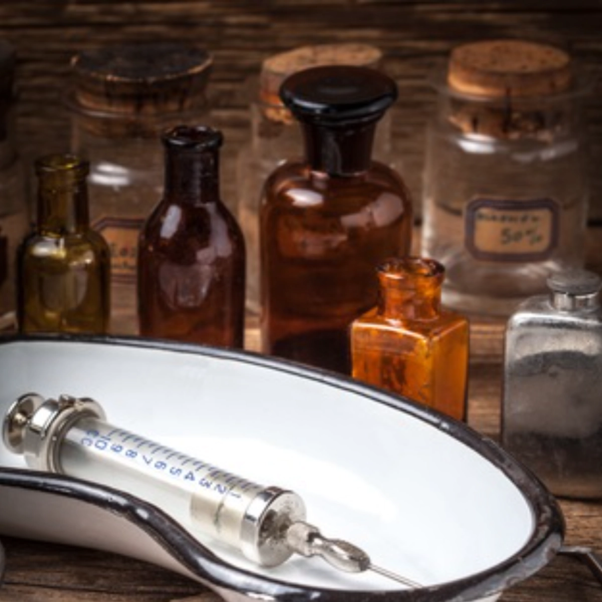 stará jehla s lahvičkami